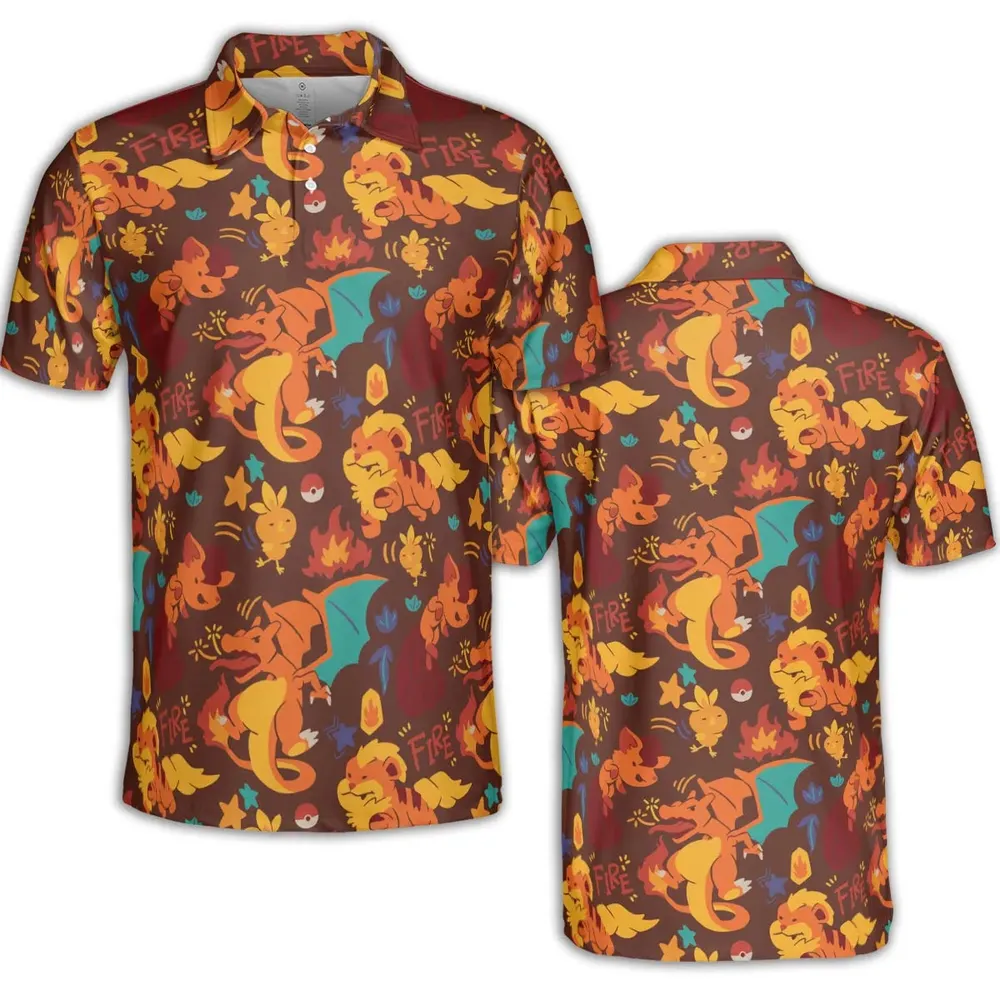Charizard Arcanine Torchic Fire Pokemon AOP Men/Women Polo Shirt - 2