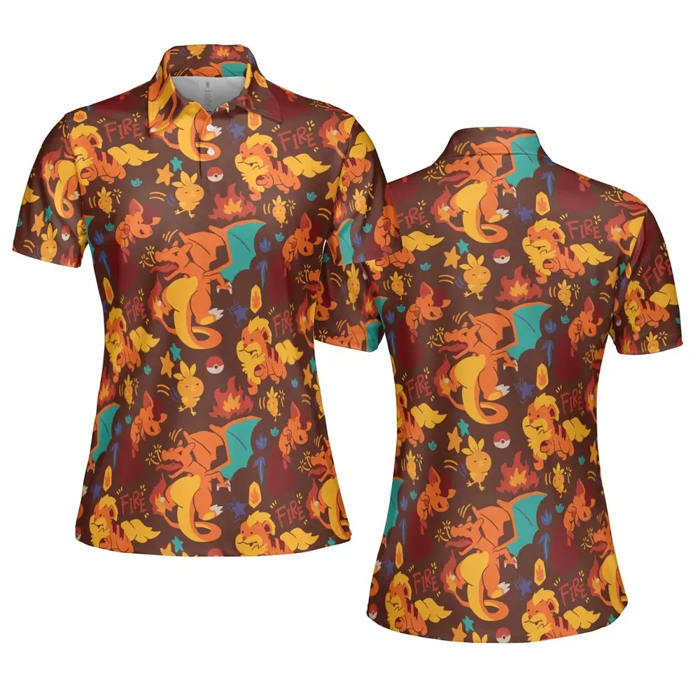 Charizard Arcanine Torchic Fire Pokemon AOP Men/Women Polo Shirt - 5