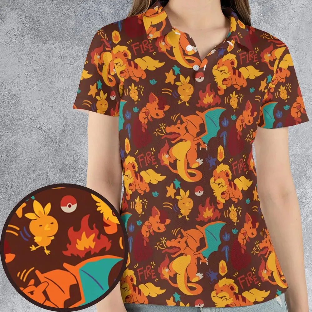 Charizard Arcanine Torchic Fire Pokemon AOP Men/Women Polo Shirt - 4