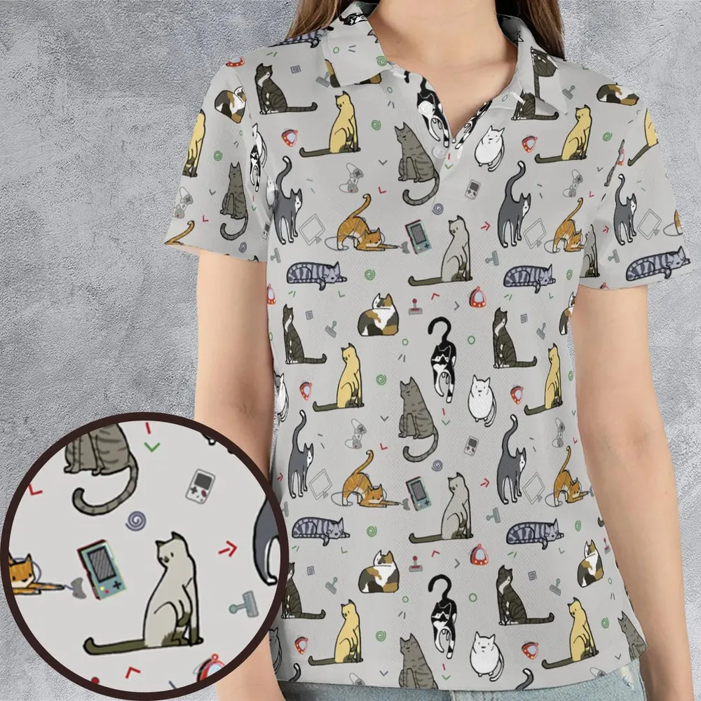 Cat the Gamer Pattern AOP Men/Women Polo Shirt - 4