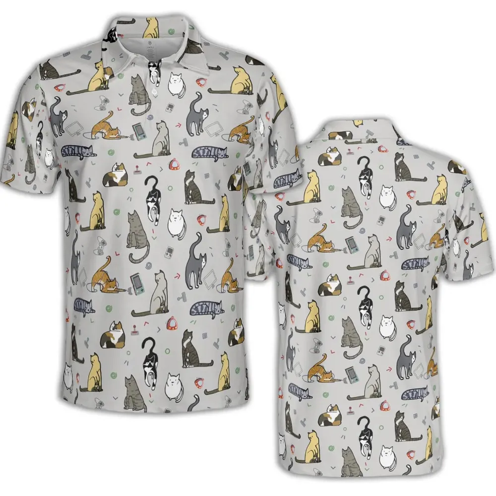 Cat the Gamer Pattern AOP Men/Women Polo Shirt - 2