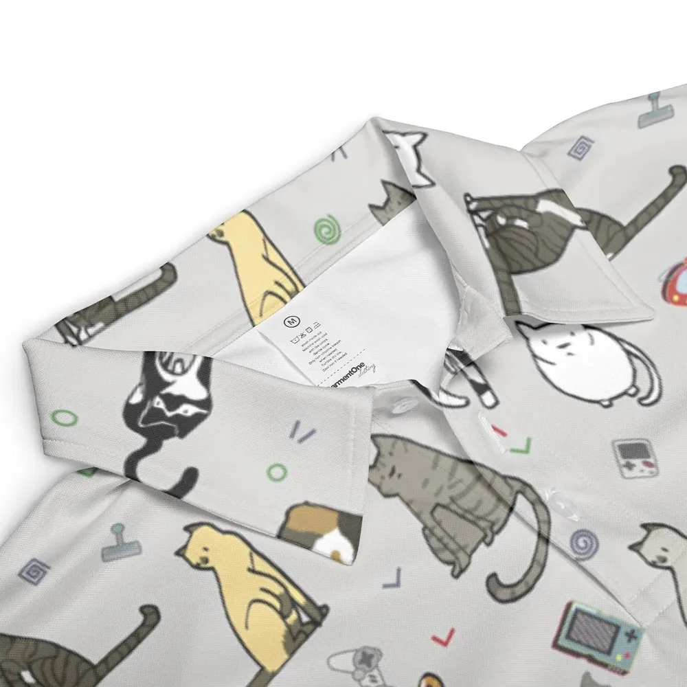 Cat the Gamer Pattern AOP Men/Women Polo Shirt - 3