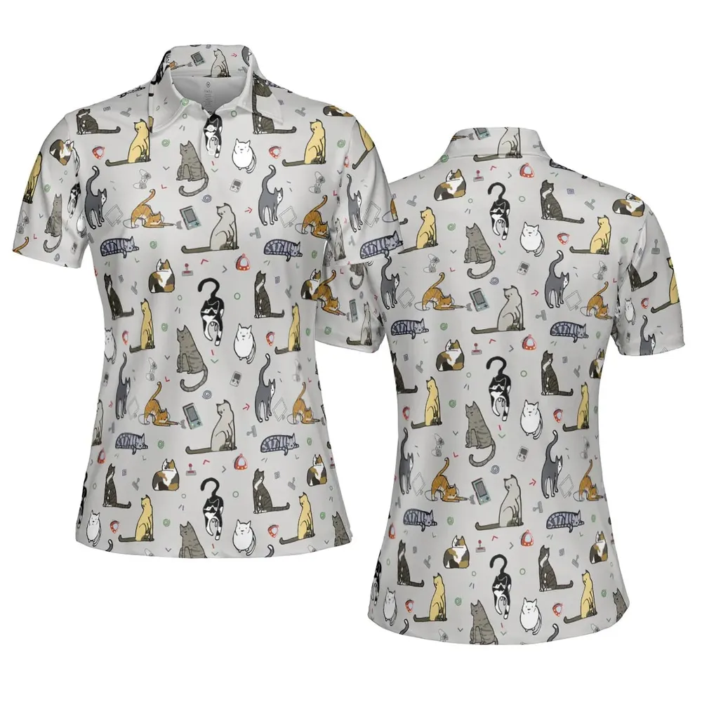 Cat the Gamer Pattern AOP Men/Women Polo Shirt - 5