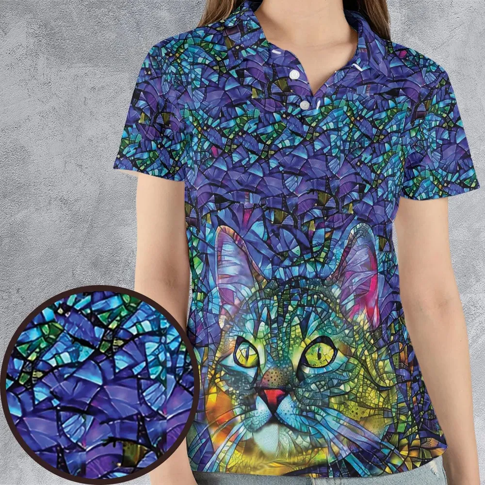 Cat Stained Glass AOP Men/Women Polo Shirt - 4