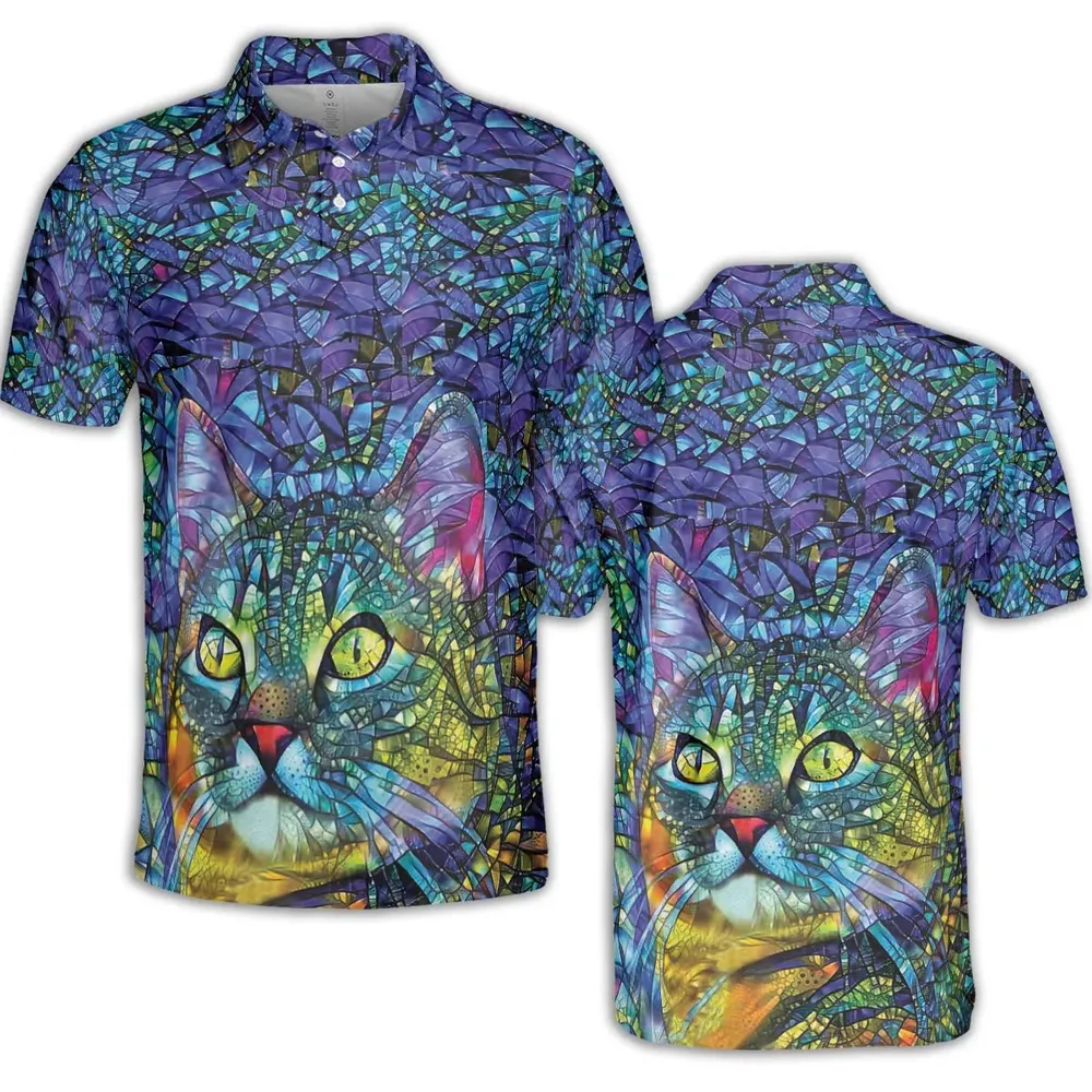 Cat Stained Glass AOP Men/Women Polo Shirt - 2