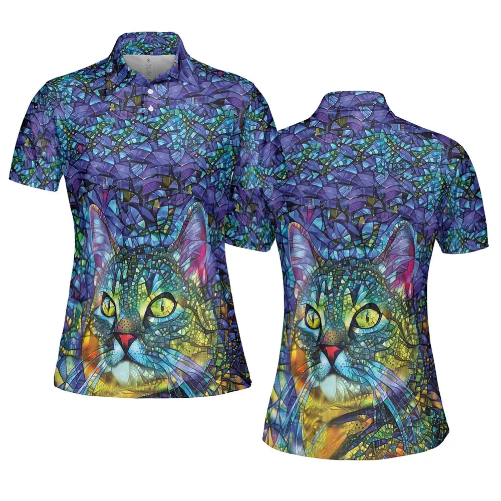Cat Stained Glass AOP Men/Women Polo Shirt - 5