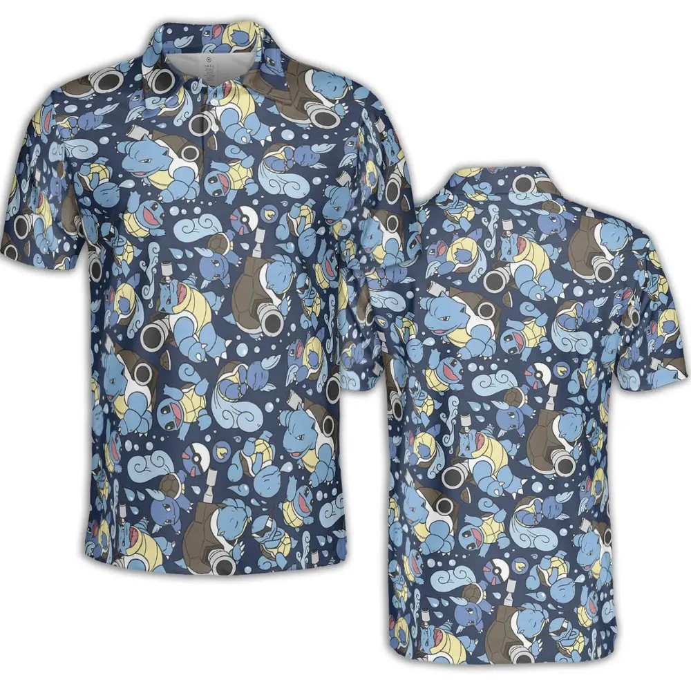 Blastoise Wartortle Squirtle Pokemon Pattern AOP Men/Women Polo Shirt - 2