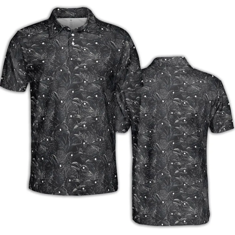 Black Raven Pattern AOP Men/Women Polo Shirt - 2
