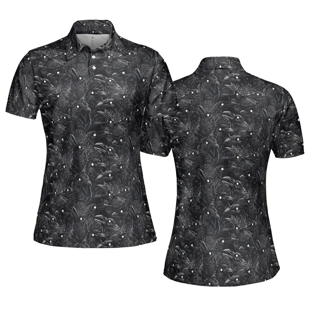 Black Raven Pattern AOP Men/Women Polo Shirt - 5