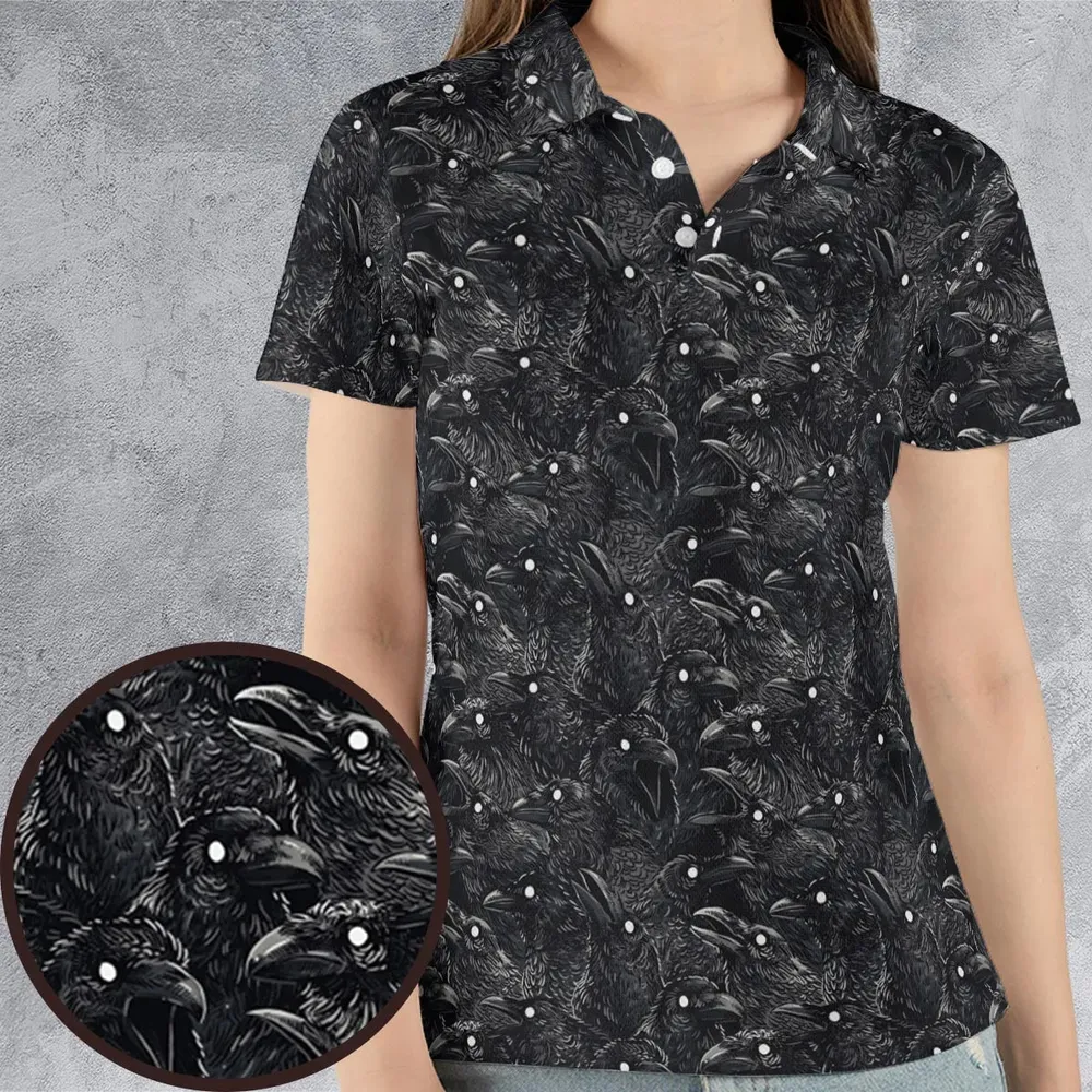Black Raven Pattern AOP Men/Women Polo Shirt - 4