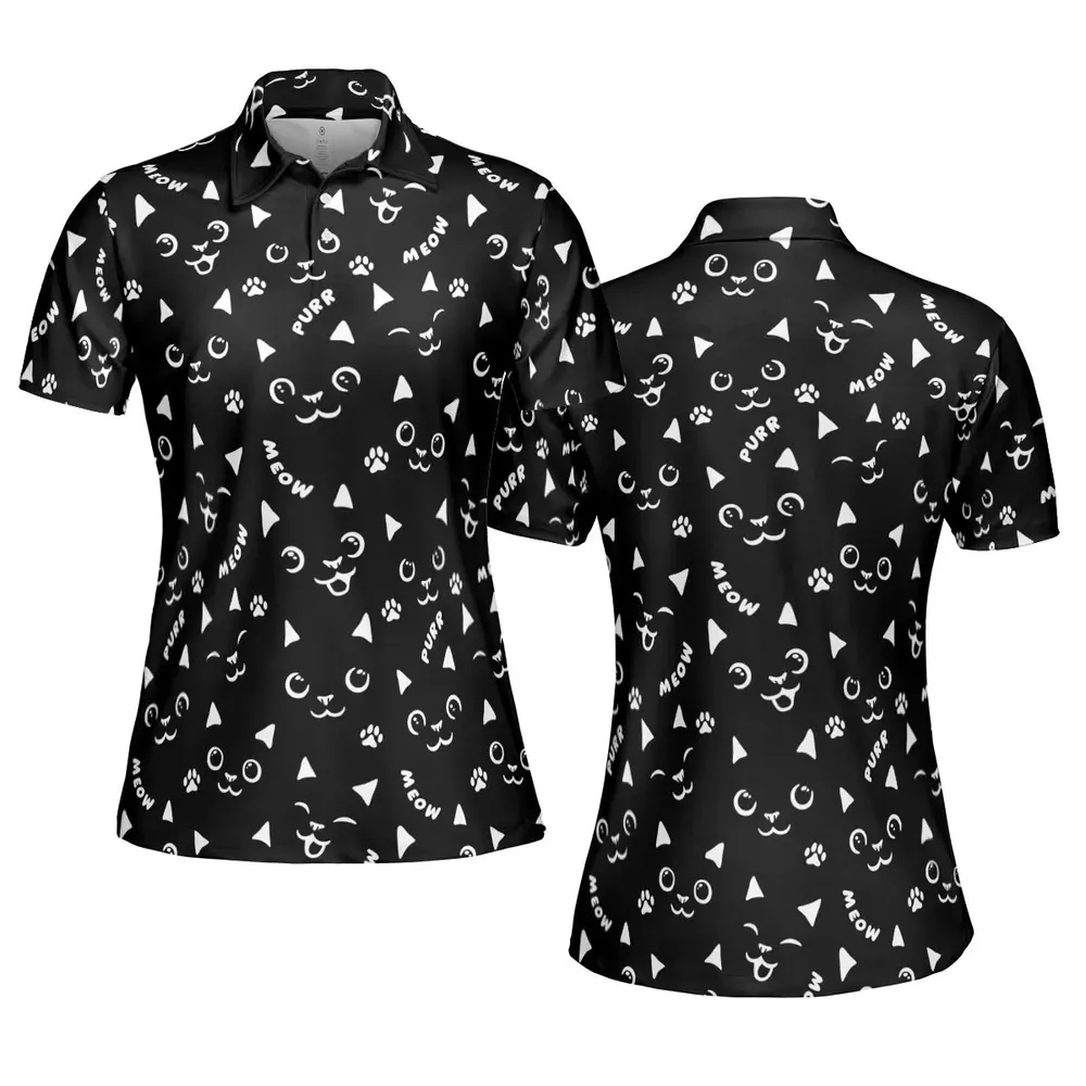 Black Cats Pattern AOP Men/Women Polo Shirt - 5