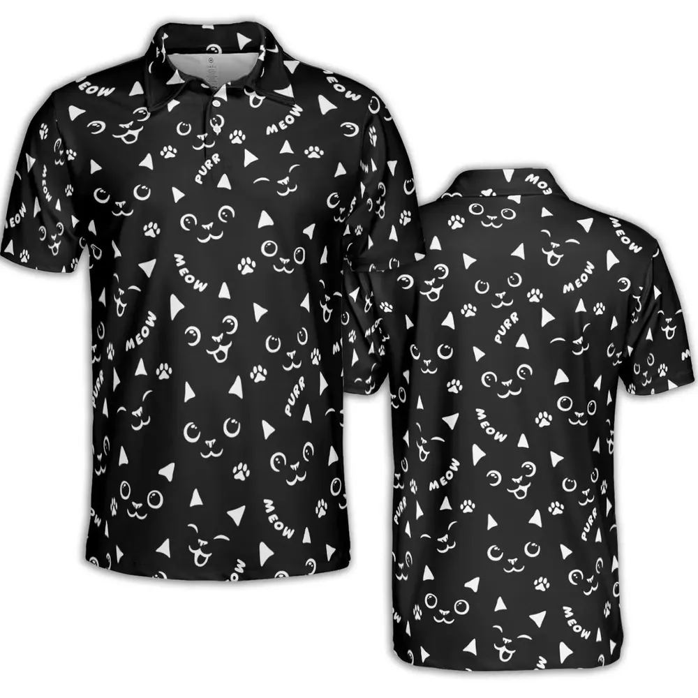 Black Cats Pattern AOP Men/Women Polo Shirt - 2