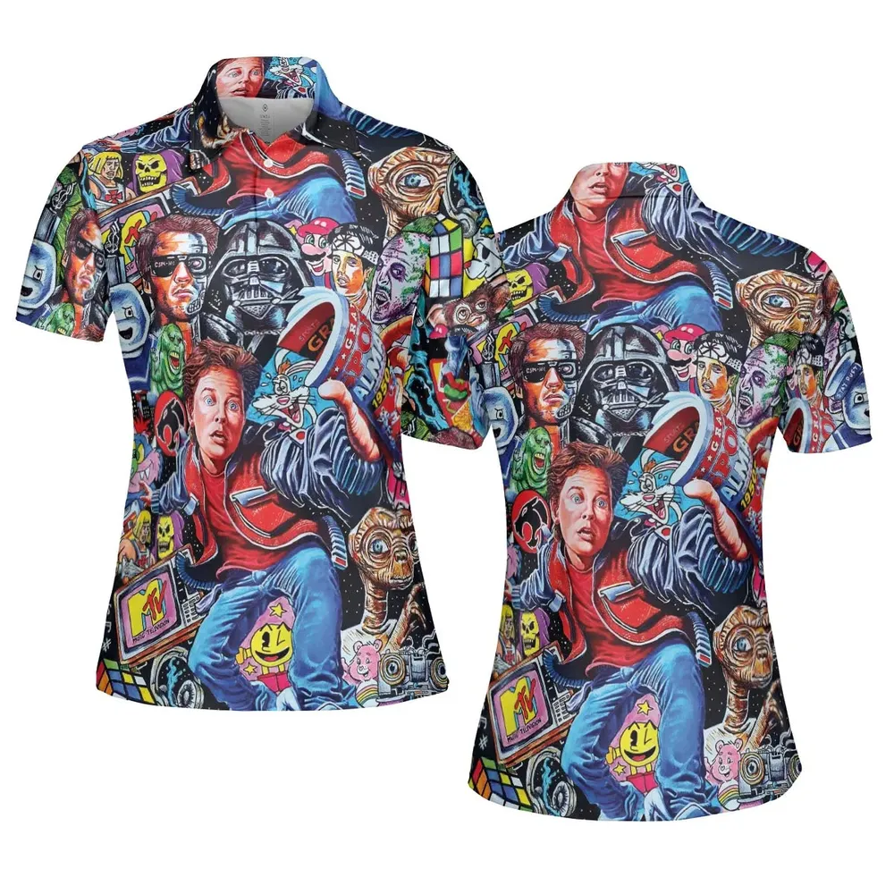 Back To The 80s Pop Culture 80s Movies Characters AOP Men/Women Polo Shirt - 5