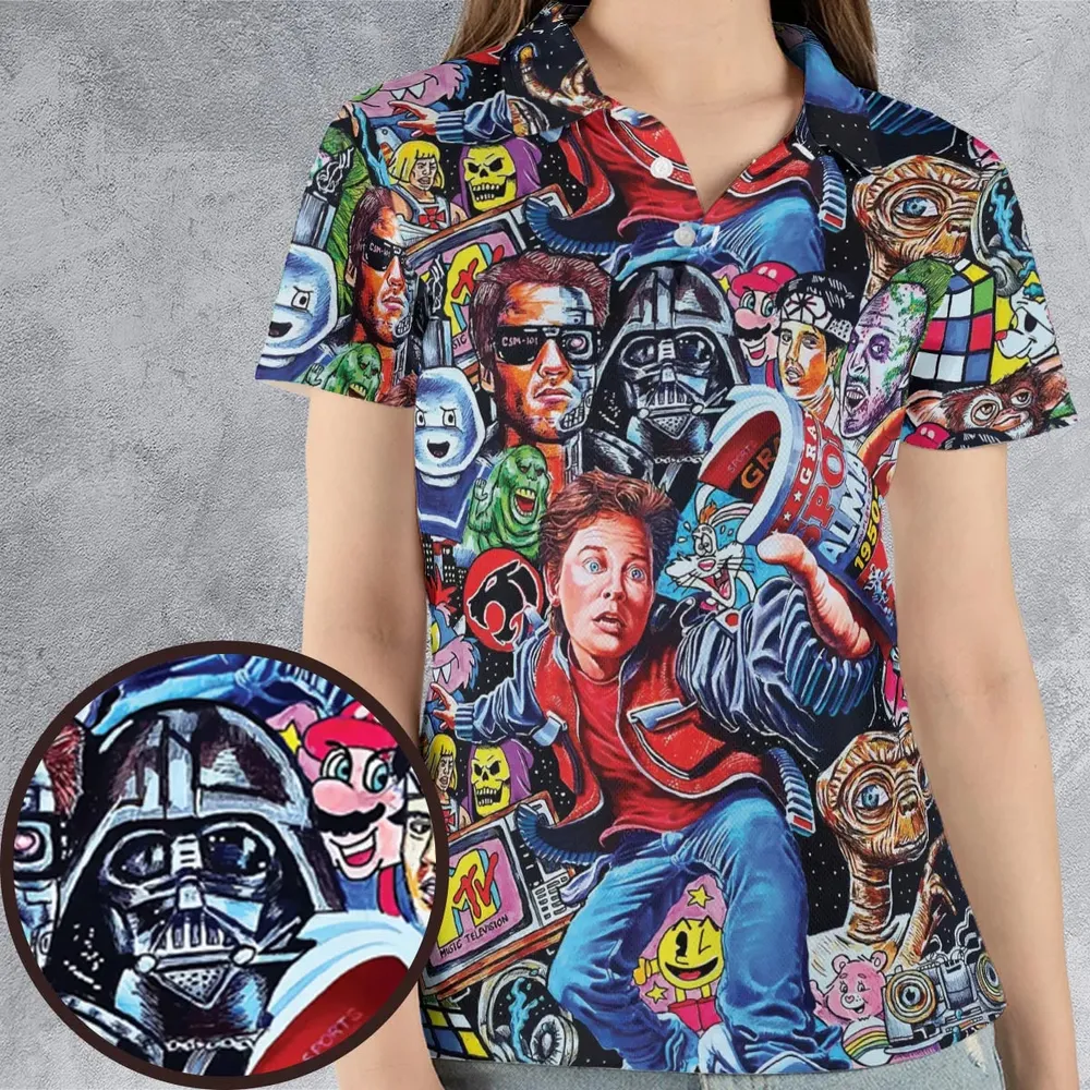 Back To The 80s Pop Culture 80s Movies Characters AOP Men/Women Polo Shirt - 4
