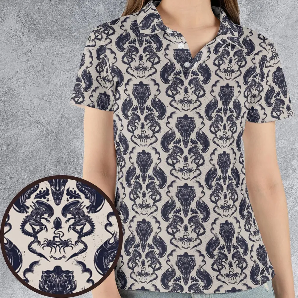 Alien Xenomorph Pattern AOP Men/Women Polo Shirt - 4