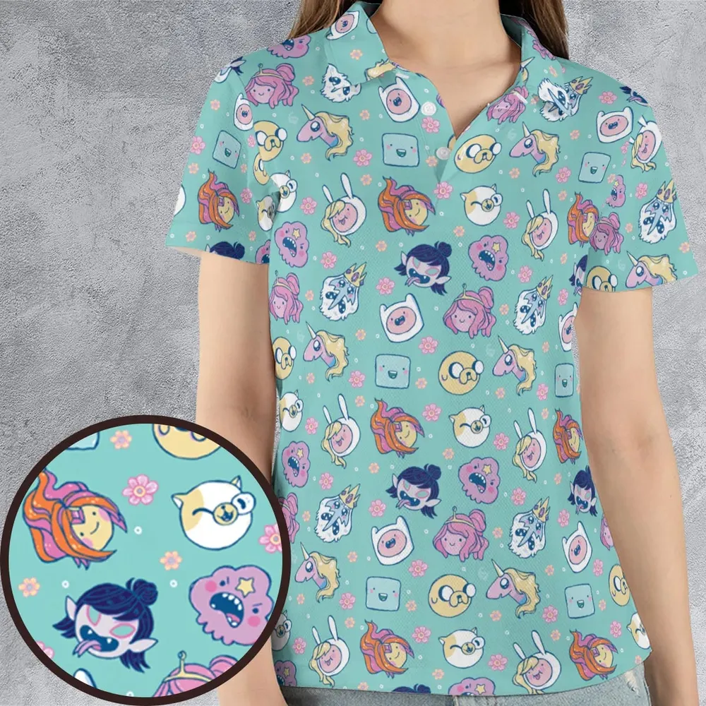 Adventure Time Floral Pattern AOP Men/Women Polo Shirt - 4