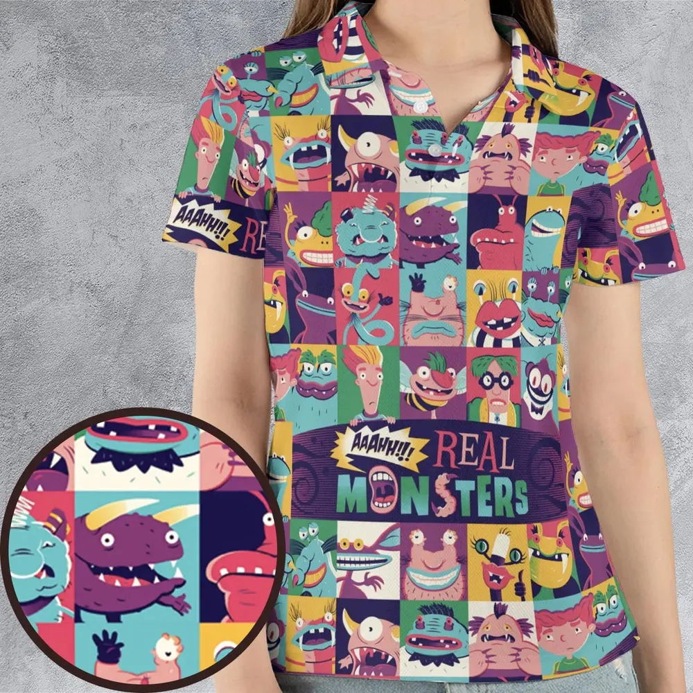 Aaahh!!! Real Monsters Characters Pattern AOP Men/Women Polo Shirt - 4