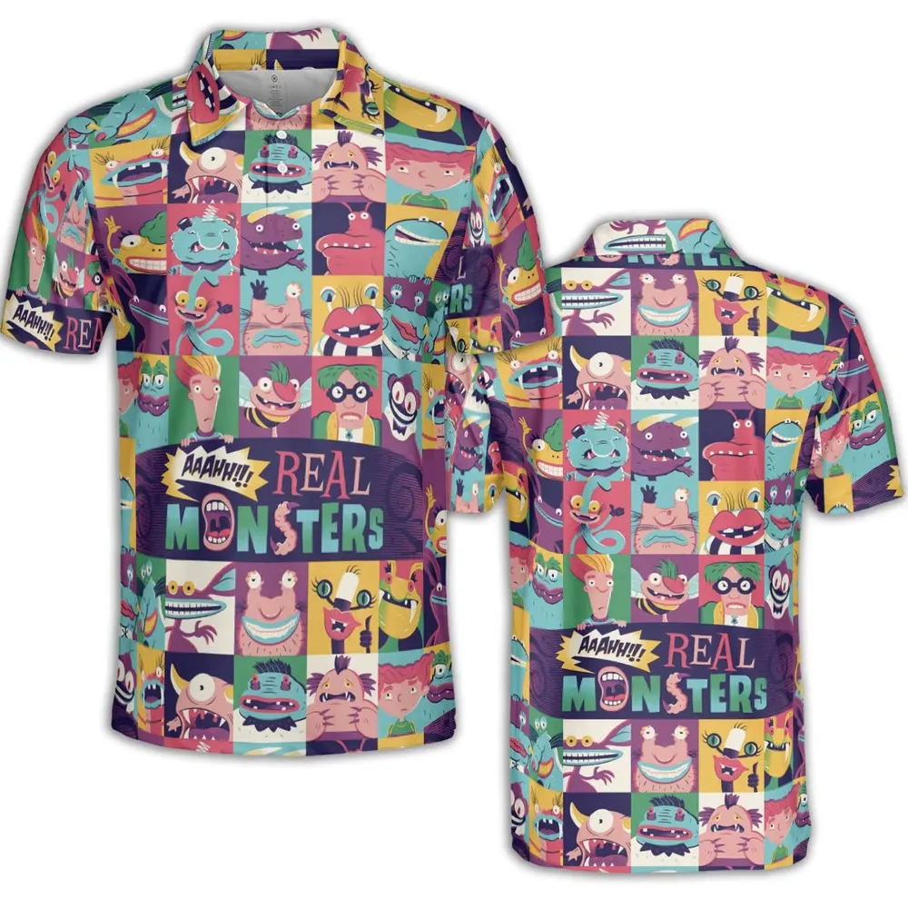 Aaahh!!! Real Monsters Characters Pattern AOP Men/Women Polo Shirt - 2