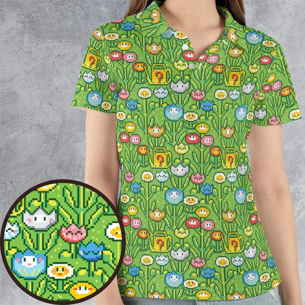 8bit Flower Garden Super Mario Pattern AOP Men/Women Polo Shirt - 4