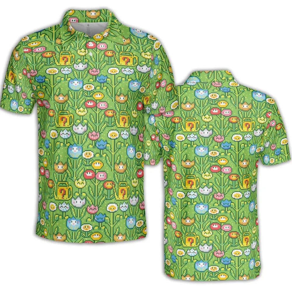 8bit Flower Garden Super Mario Pattern AOP Men/Women Polo Shirt - 2