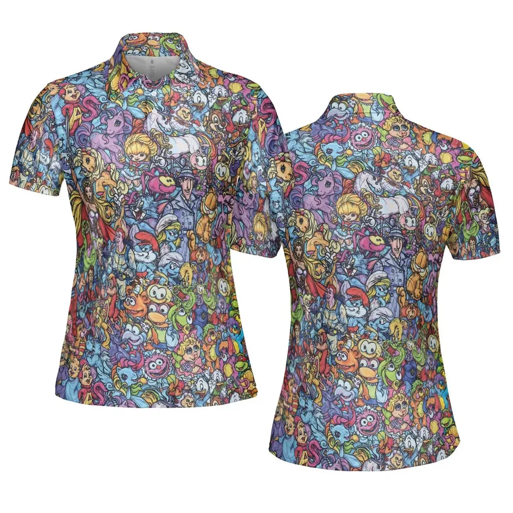 80s Throwback Cartoon Pattern AOP Men/Women Polo Shirt - 5