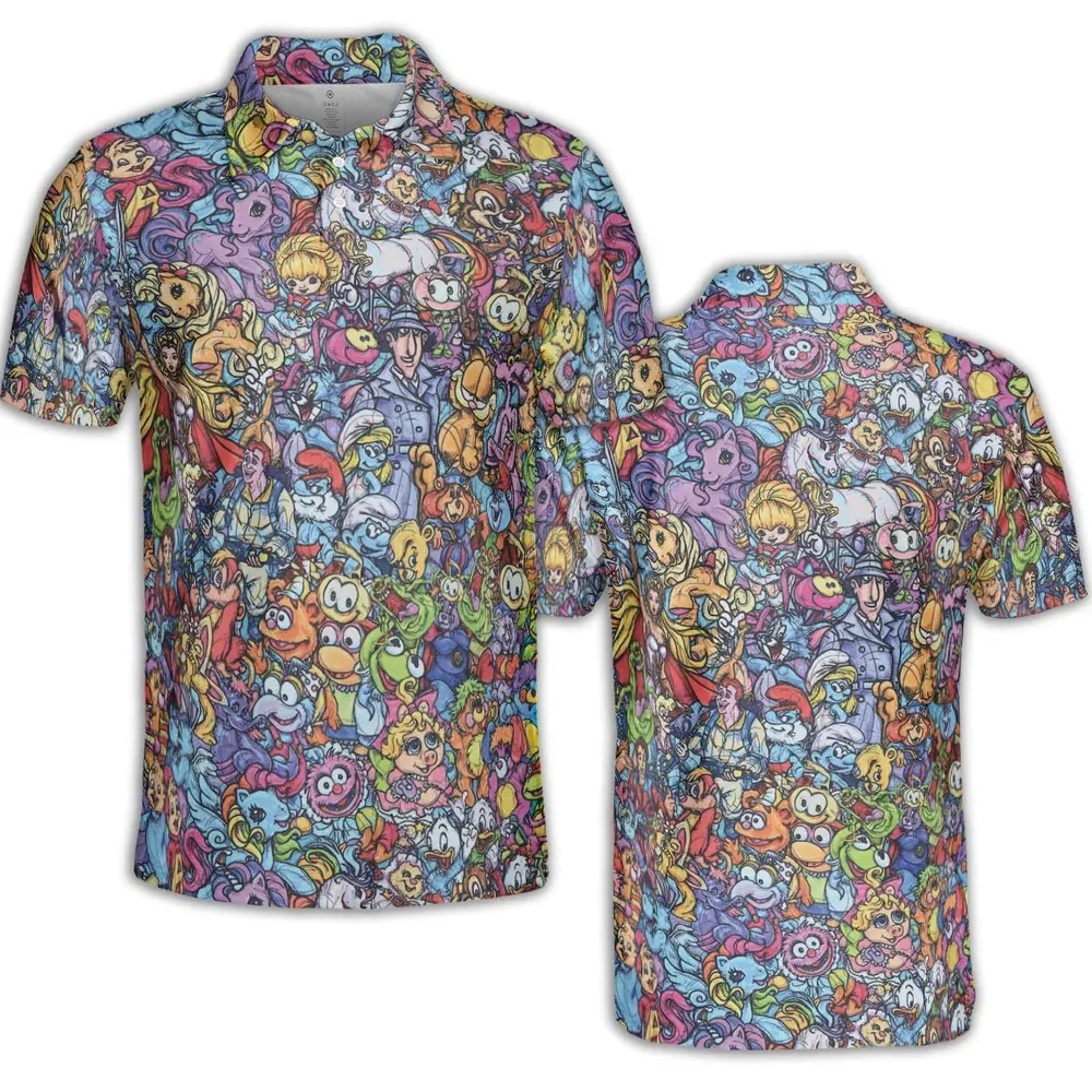 80s Throwback Cartoon Pattern AOP Men/Women Polo Shirt - 2