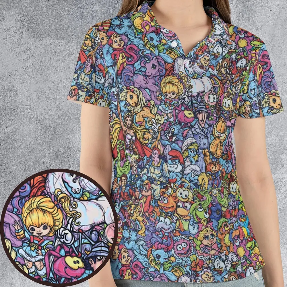 80s Throwback Cartoon Pattern AOP Men/Women Polo Shirt - 4