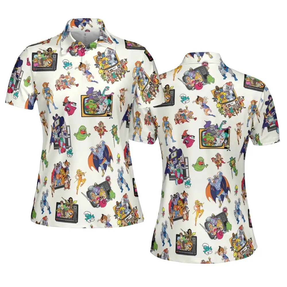 80s Famous Cartoon Characters Pattern AOP Men/Women Polo Shirt - 5
