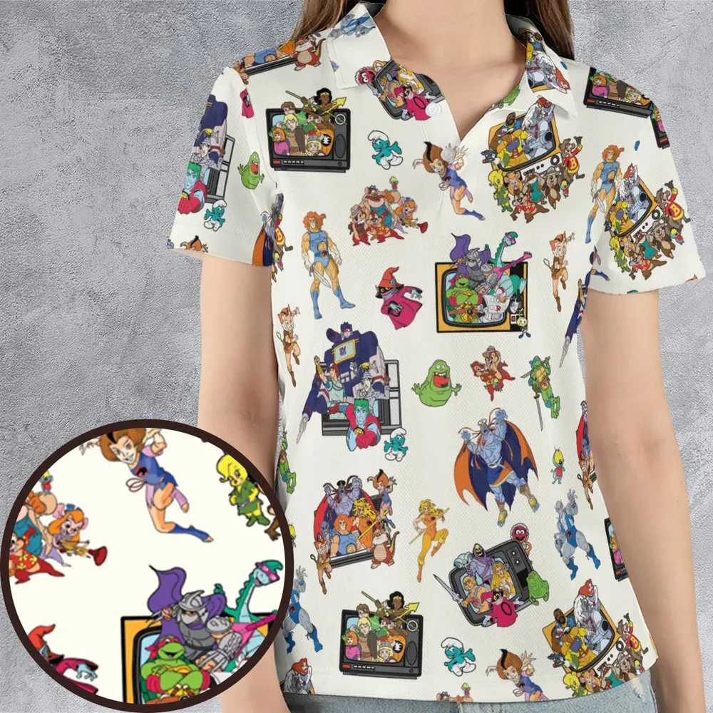 80s Famous Cartoon Characters Pattern AOP Men/Women Polo Shirt - 4