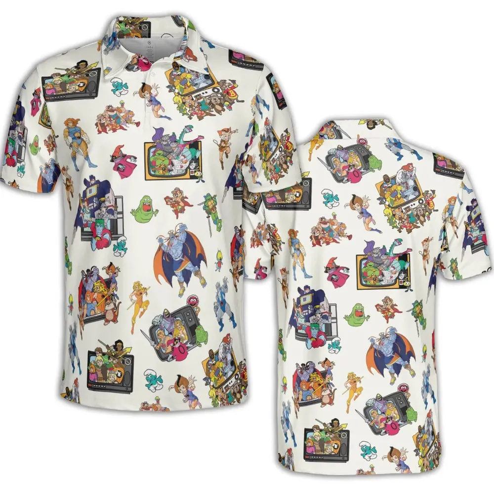 80s Famous Cartoon Characters Pattern AOP Men/Women Polo Shirt - 2
