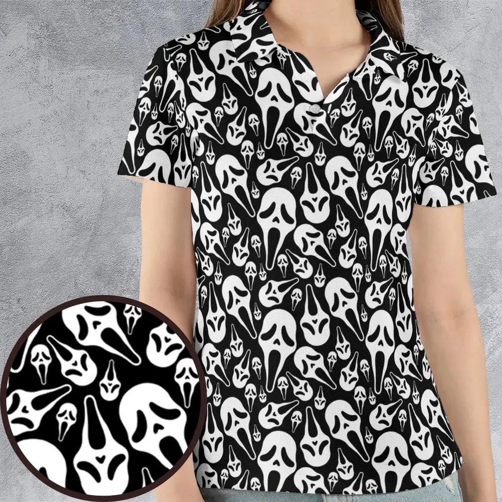 Ghostface Horror Movie Pattern Halloween AOP Men/Women Polo Shirt - 4