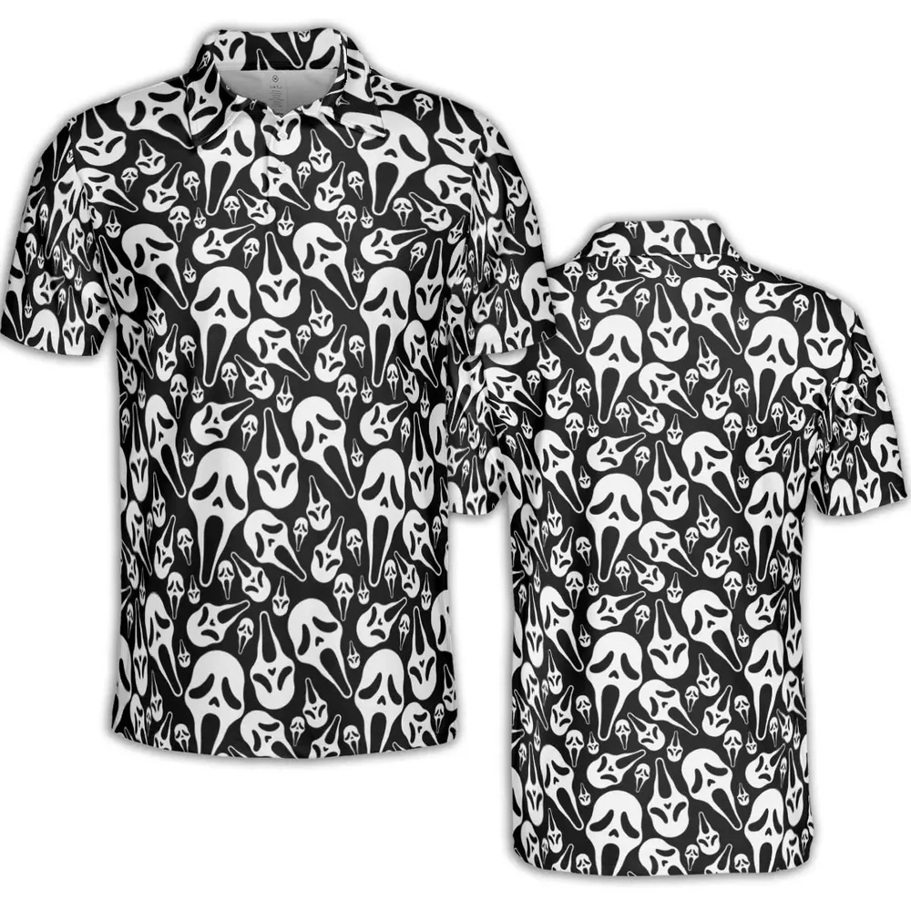 Ghostface Horror Movie Pattern Halloween AOP Men/Women Polo Shirt - 2