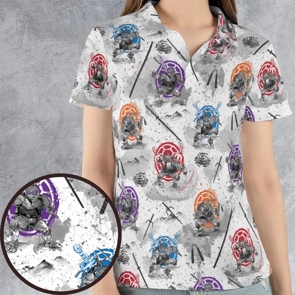 TMNT Characters Sumi-E Pattern AOP Men/Women Polo Shirt - 4