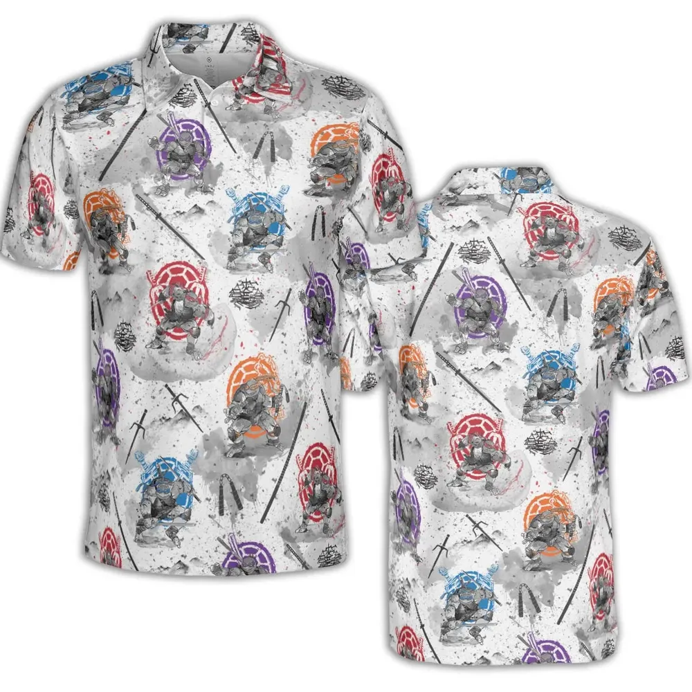TMNT Characters Sumi-E Pattern AOP Men/Women Polo Shirt - 2