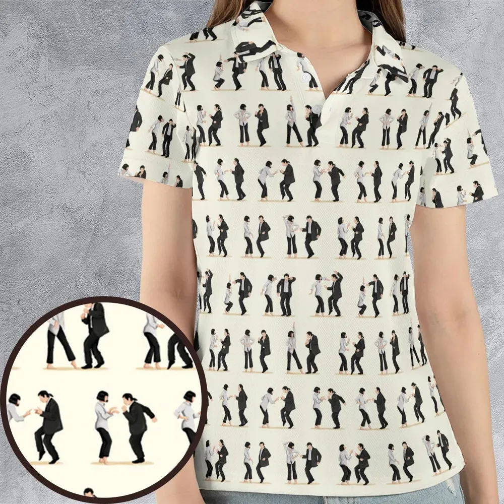 Mia Wallace and Vincent Vega Dance Pulp Fiction AOP Men/Women Polo Shirt - 4
