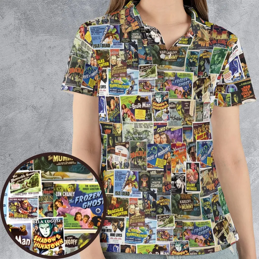 Vintage Horror Movies AOP Men/Women Polo Shirt - 4