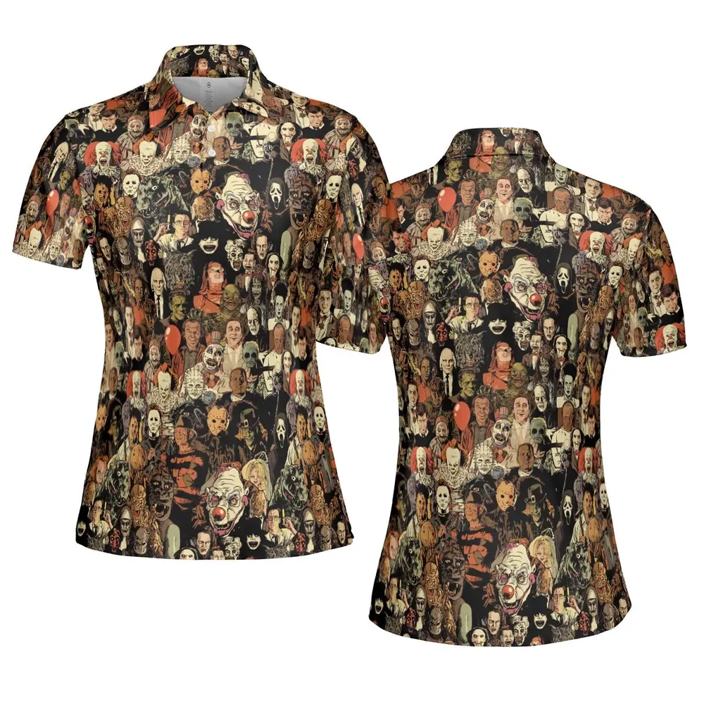 Horror Movie Characters Halloween Pattern AOP Men/Women Polo Shirt - 5