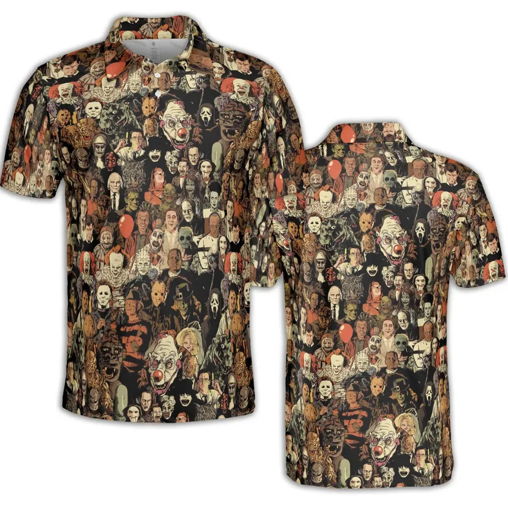 Horror Movie Characters Halloween Pattern AOP Men/Women Polo Shirt - 2
