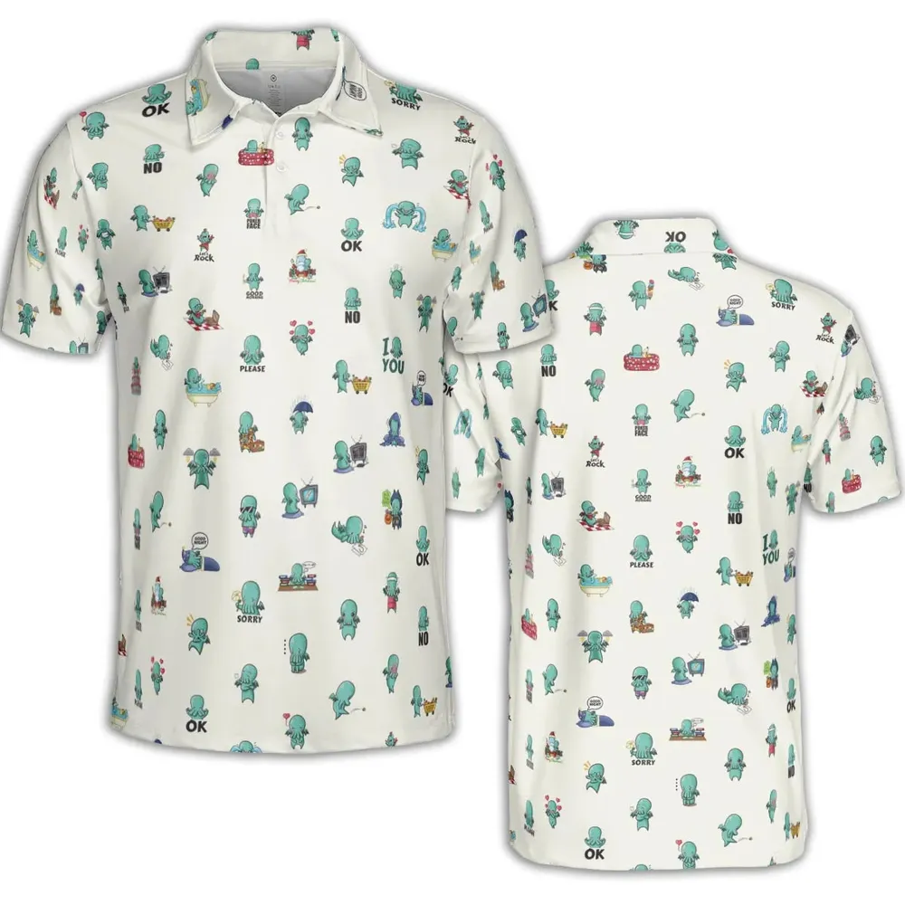 Kawai Cthulhu Pattern AOP Men/Women Polo Shirt - 2