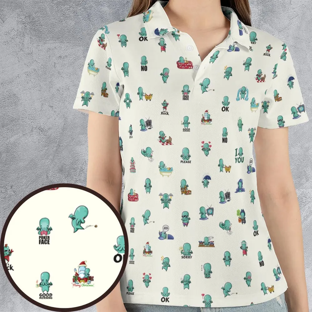 Kawai Cthulhu Pattern AOP Men/Women Polo Shirt - 4