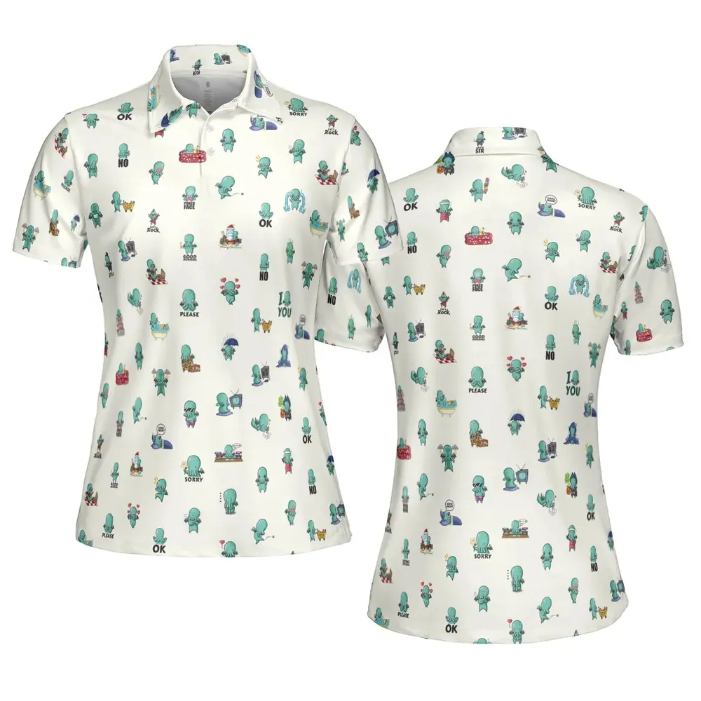 Kawai Cthulhu Pattern AOP Men/Women Polo Shirt - 5