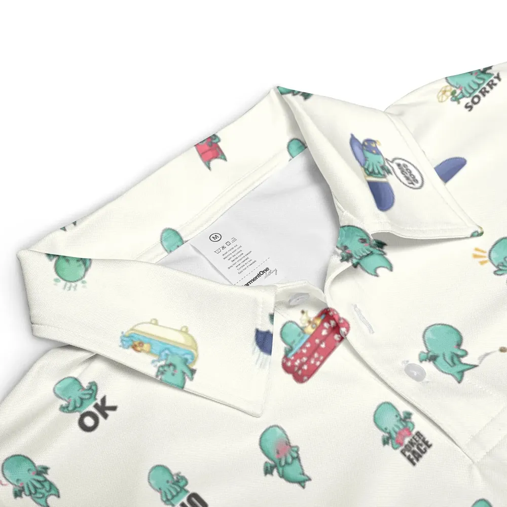 Kawai Cthulhu Pattern AOP Men/Women Polo Shirt - 3