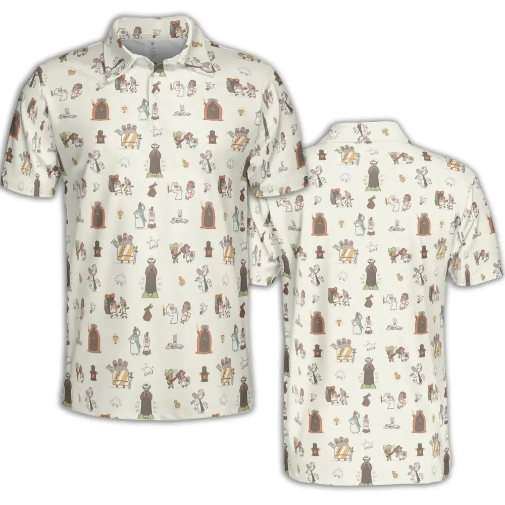 The Holy Grail Pattern Monty Python Button Down AOP Men/Women Polo Shirt - 2