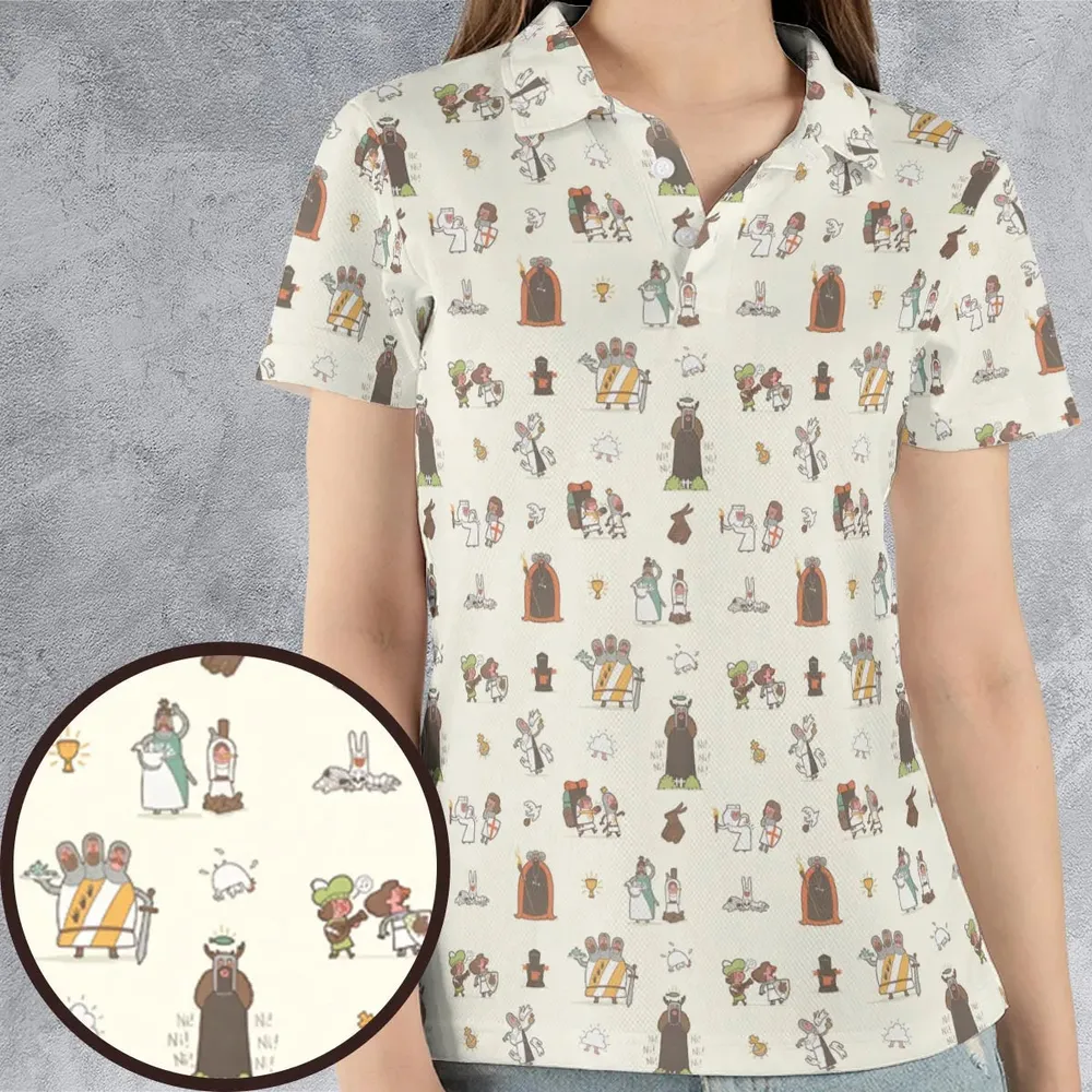 The Holy Grail Pattern Monty Python Button Down AOP Men/Women Polo Shirt - 4