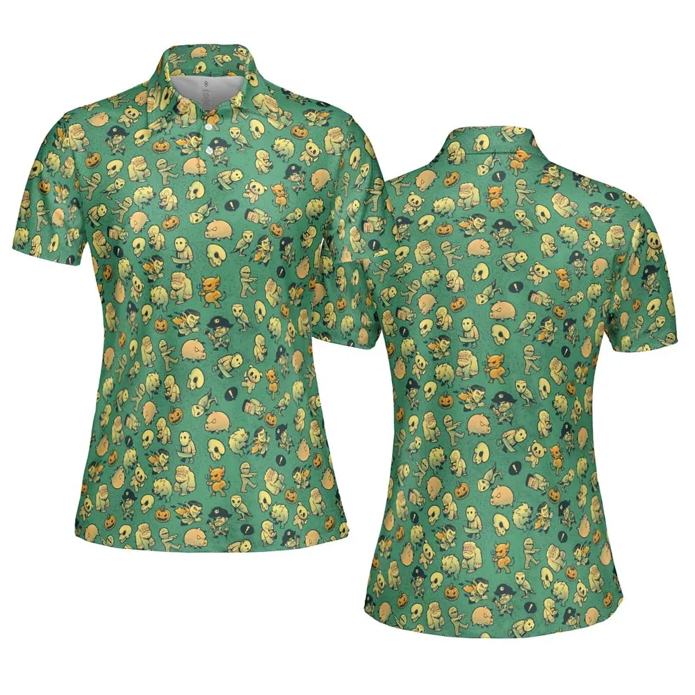 Terror Attack Cute Horror Characters Halloween AOP Men/Women Polo Shirt - 5