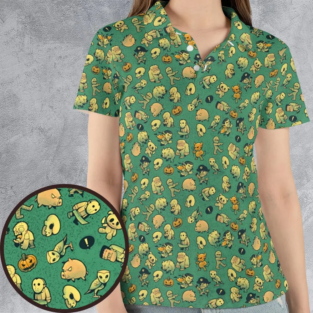 Terror Attack Cute Horror Characters Halloween AOP Men/Women Polo Shirt - 4