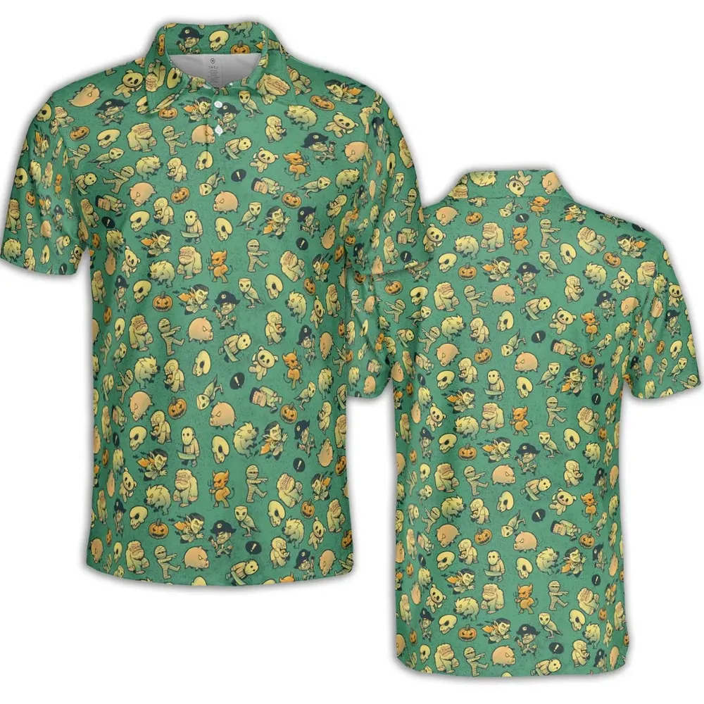 Terror Attack Cute Horror Characters Halloween AOP Men/Women Polo Shirt - 2