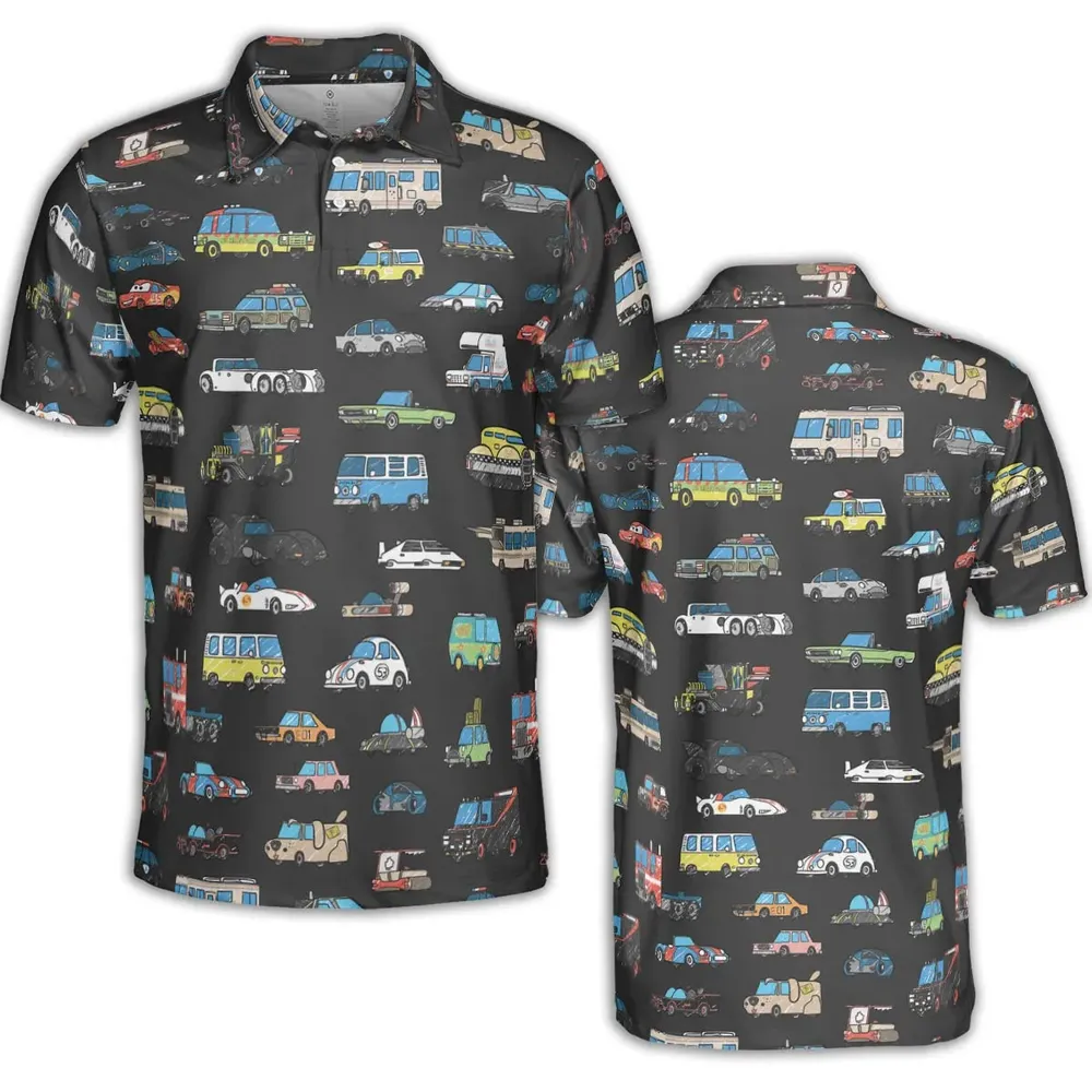 Movie Cars Pattern AOP Men/Women Polo Shirt - 2