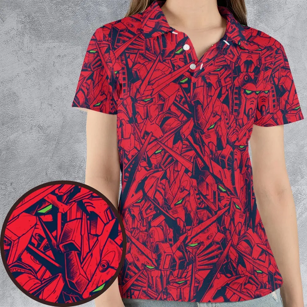 Gundam Camo Magenta Gundam AOP Men/Women Polo Shirt - 4