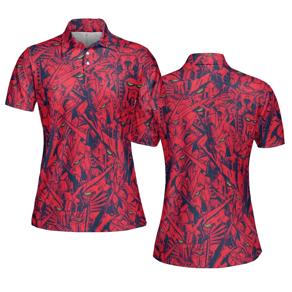 Gundam Camo Magenta Gundam AOP Men/Women Polo Shirt - 5